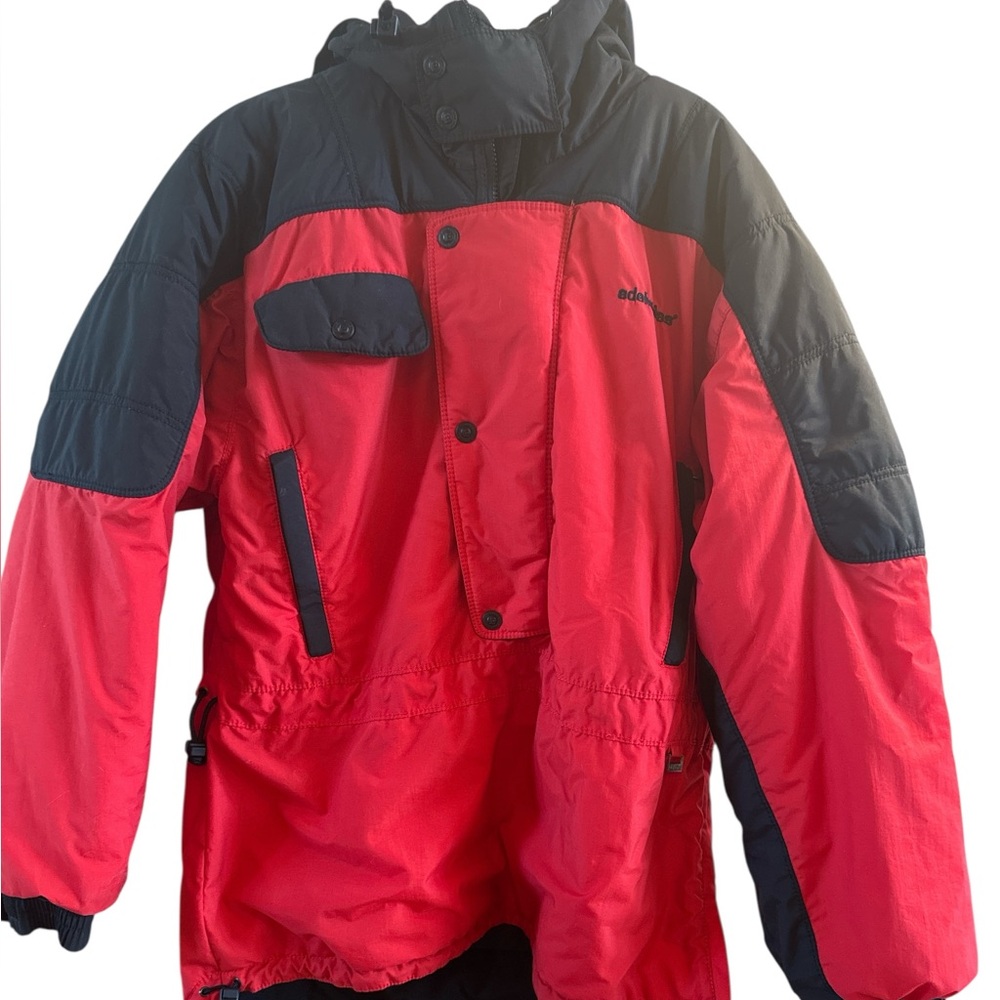 Vintage Edelweiss Men’s Size Large Hooded Ski Jacket Red Black 1/4 zipper